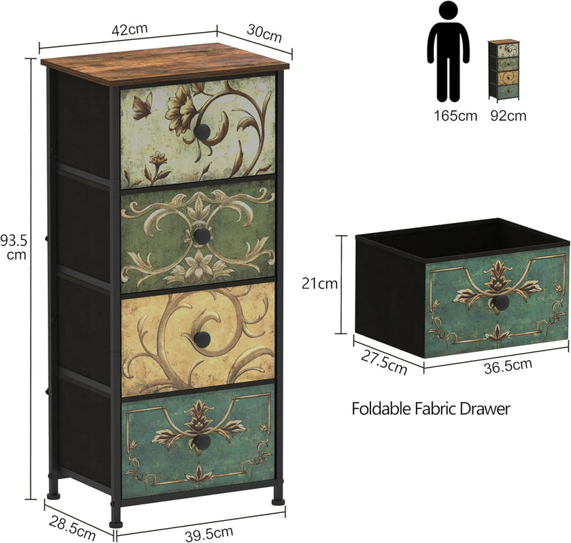 Narrow Tall Chest of Drawers 5 Fabric Drawer