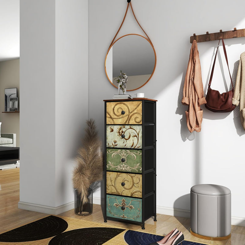 Narrow Tall Chest of Drawers 5 Fabric Drawer