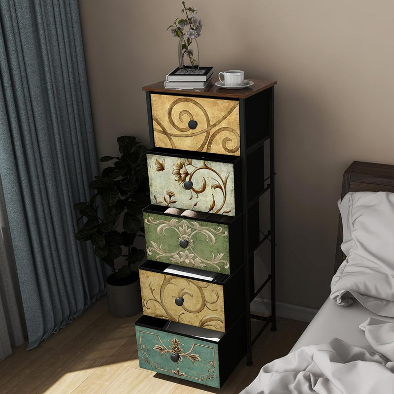 Narrow Tall Chest of Drawers 5 Fabric Drawer