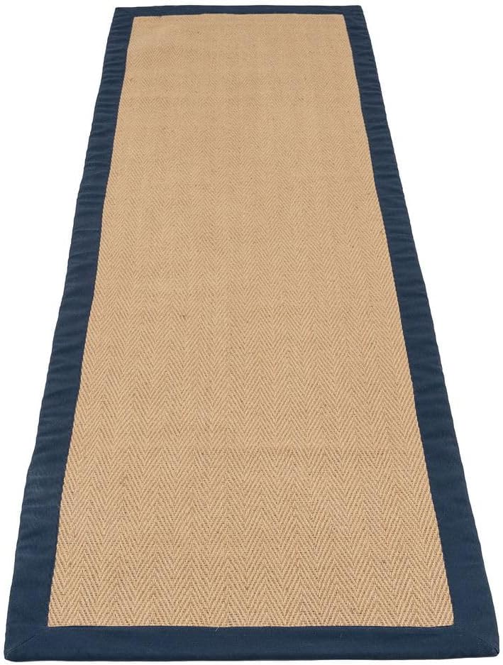 Natural Cotton Border Herringbone Jute Runner Rug Non