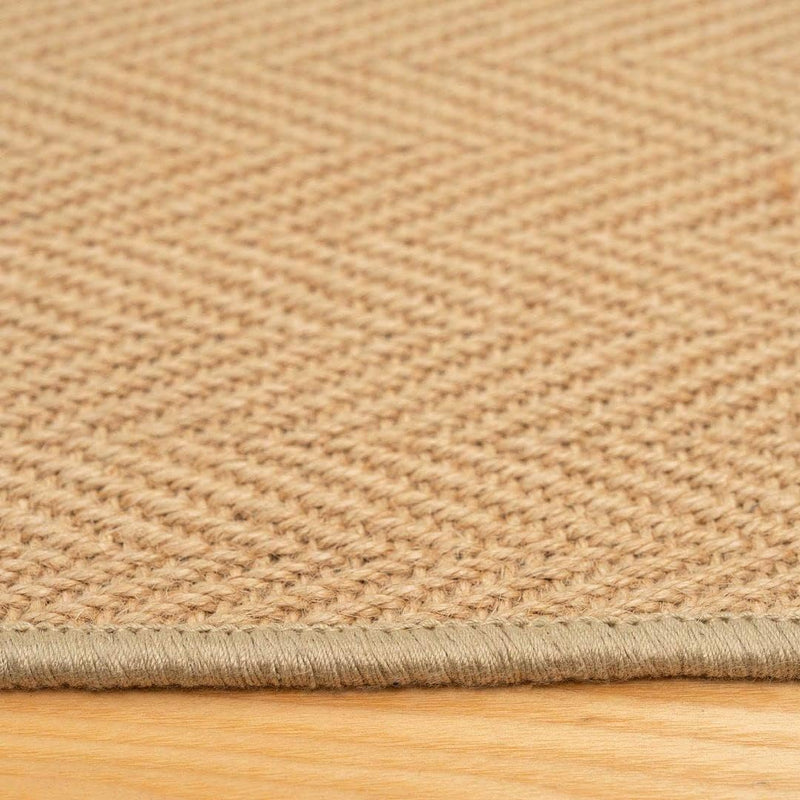 Natural Cotton Border Herringbone Jute Runner Rug Non