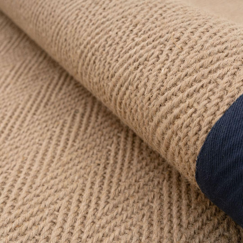 Natural Cotton Border Herringbone Jute Runner Rug Non