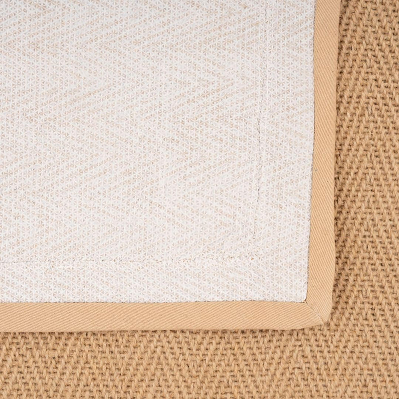 Natural Cotton Border Herringbone Jute Runner Rug Non