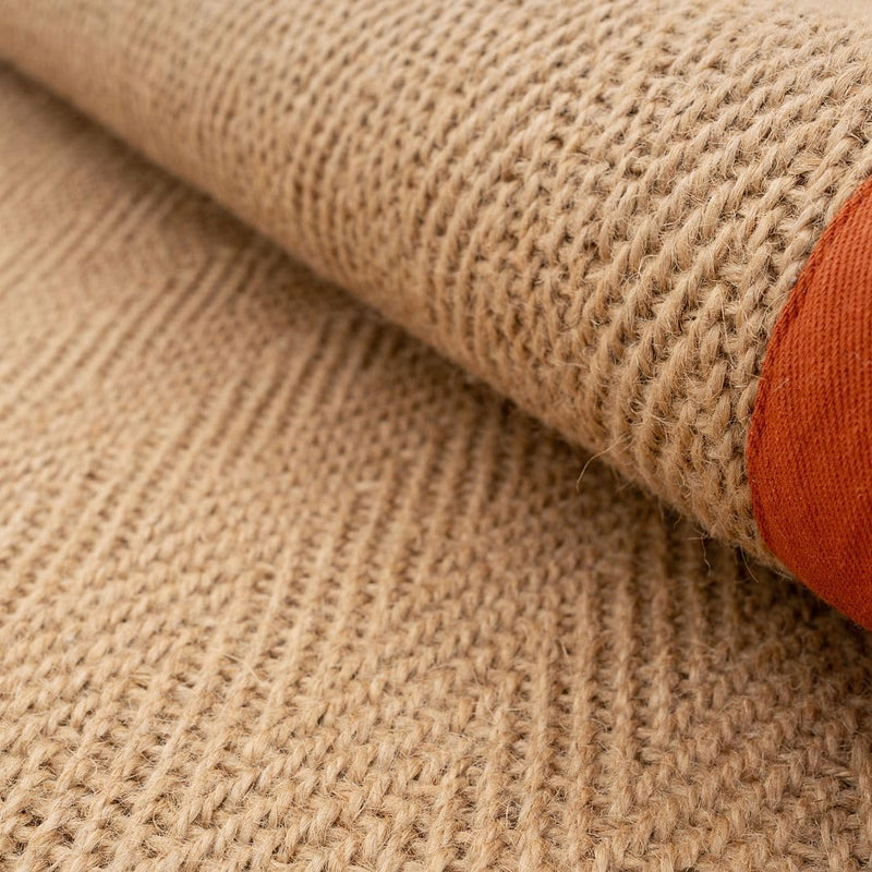 Natural Cotton Border Herringbone Jute Runner Rug Non