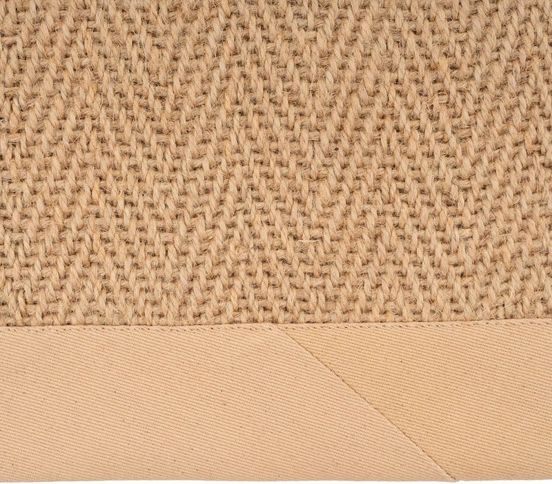 Natural Cotton Border Herringbone Jute Runner Rug Non