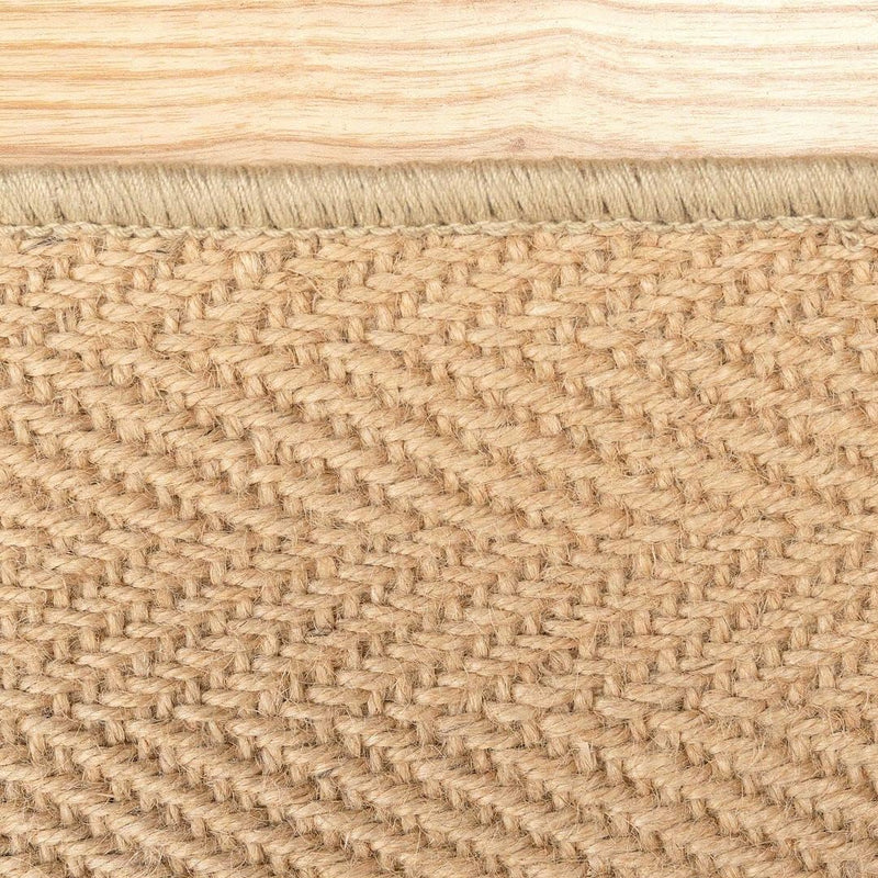 Natural Cotton Border Herringbone Jute Runner Rug Non