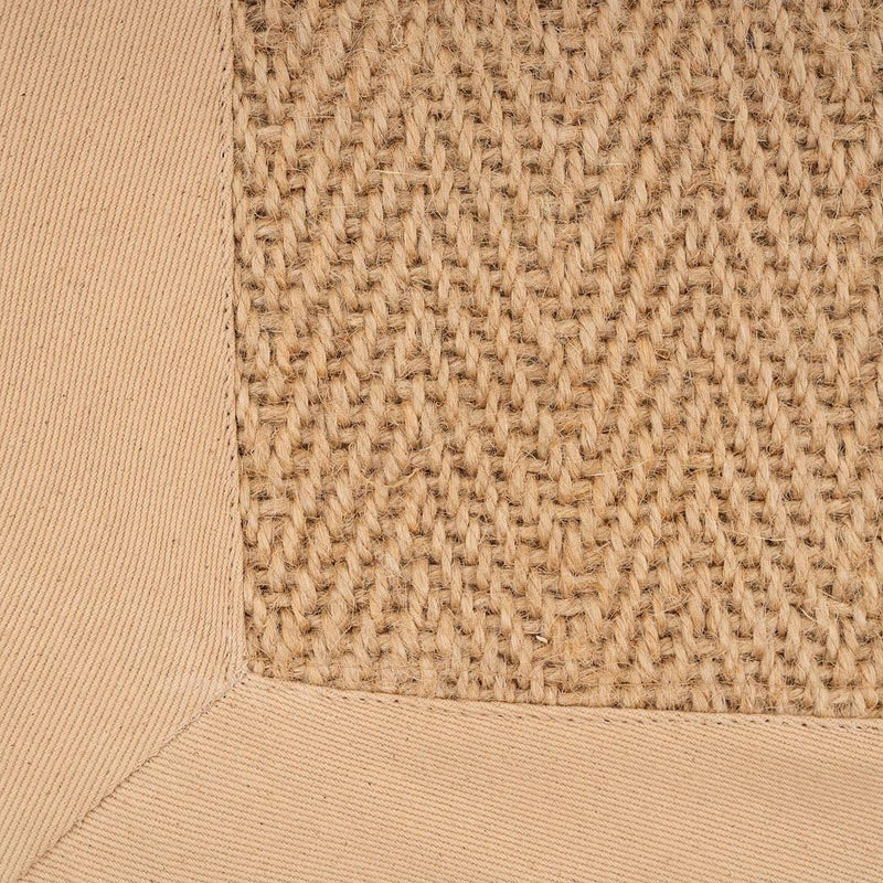 Natural Cotton Border Herringbone Jute Runner Rug Non