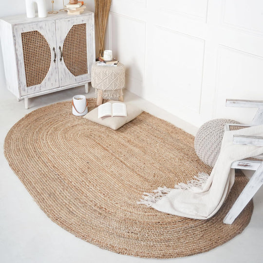 Natural Handwoven Jute Area Rug Oval