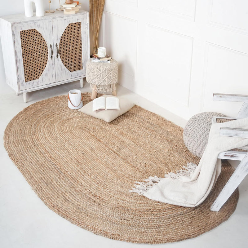 Natural Handwoven Jute Area Rug Oval