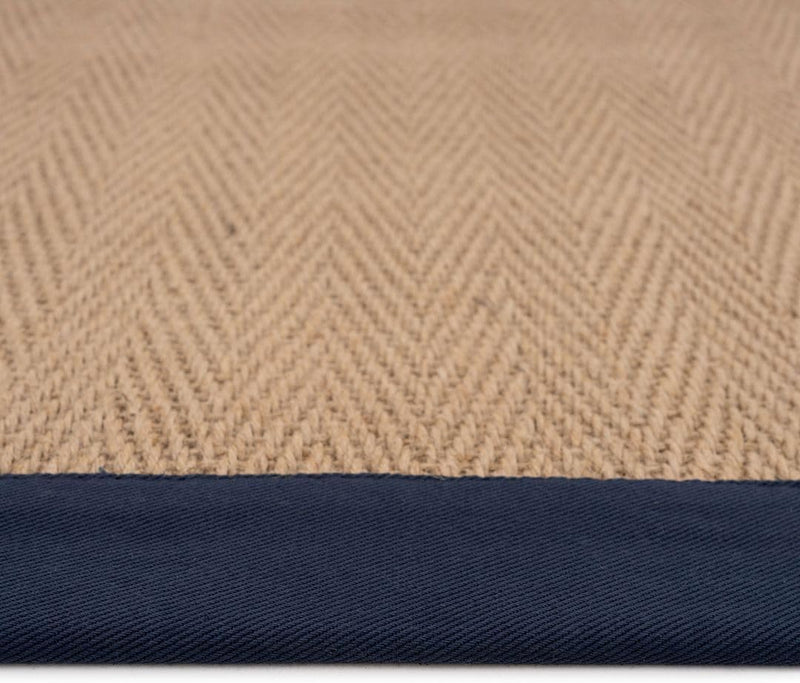 Natural Herringbone Cotton Border Jute Area Rug Soft