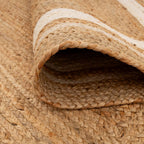 Natural Herringbone Cotton Border Jute Area Rug Soft