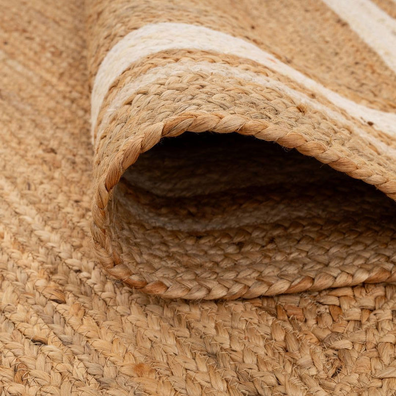 Natural Herringbone Cotton Border Jute Area Rug Soft