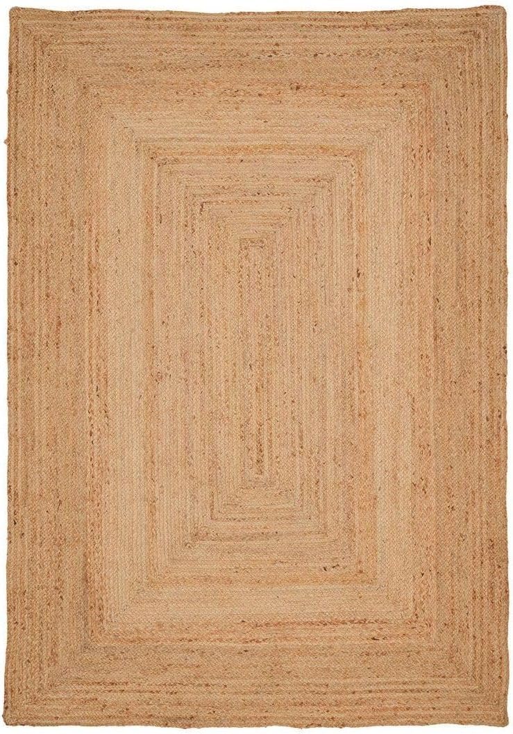 Natural Herringbone Cotton Border Jute Area Rug Soft