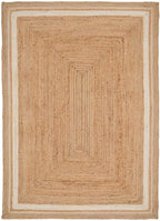Natural Herringbone Cotton Border Jute Area Rug Soft