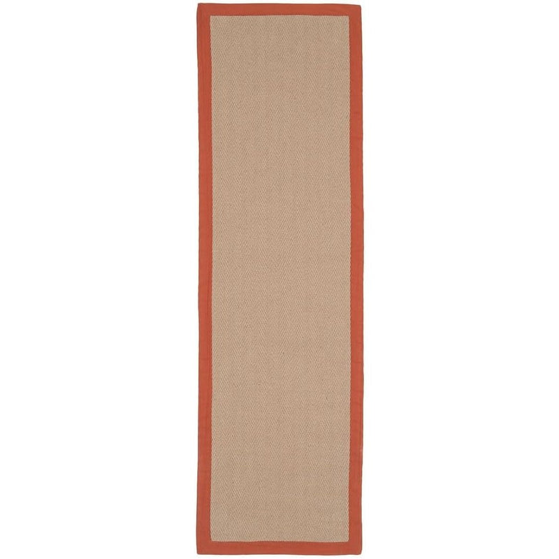 Natural Herringbone Cotton Border Jute Runner Rug