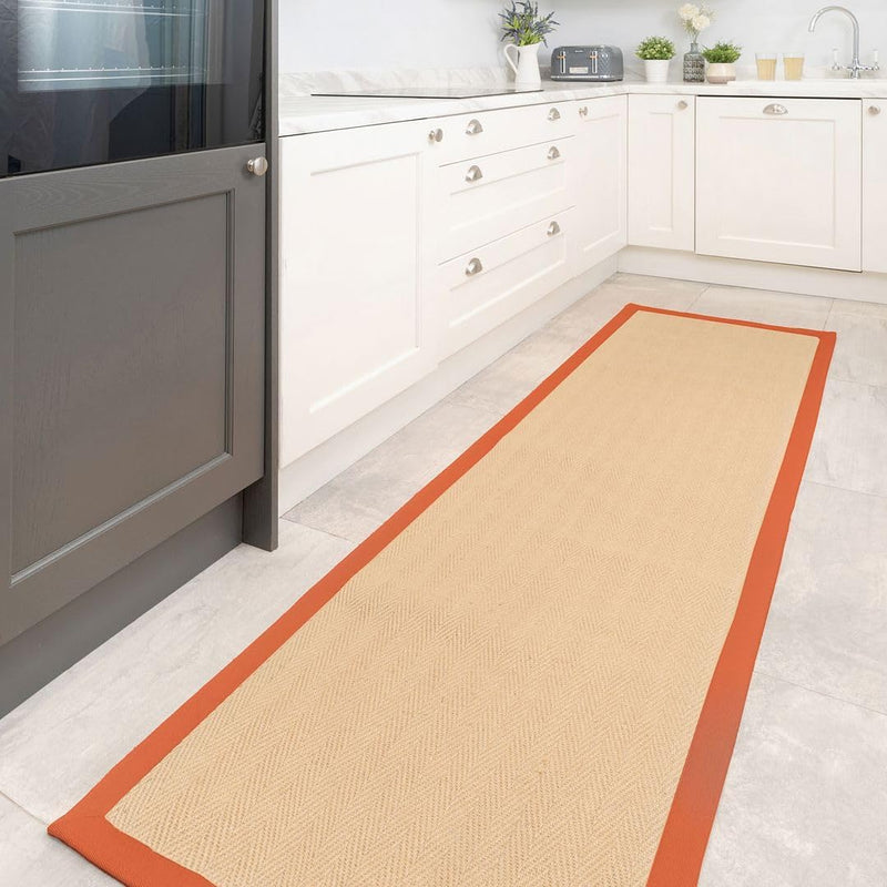 Natural Herringbone Cotton Border Jute Runner Rug