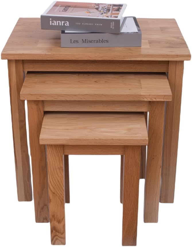 Natural Solid Oak Nesting Nest of Tables 3 Pieces