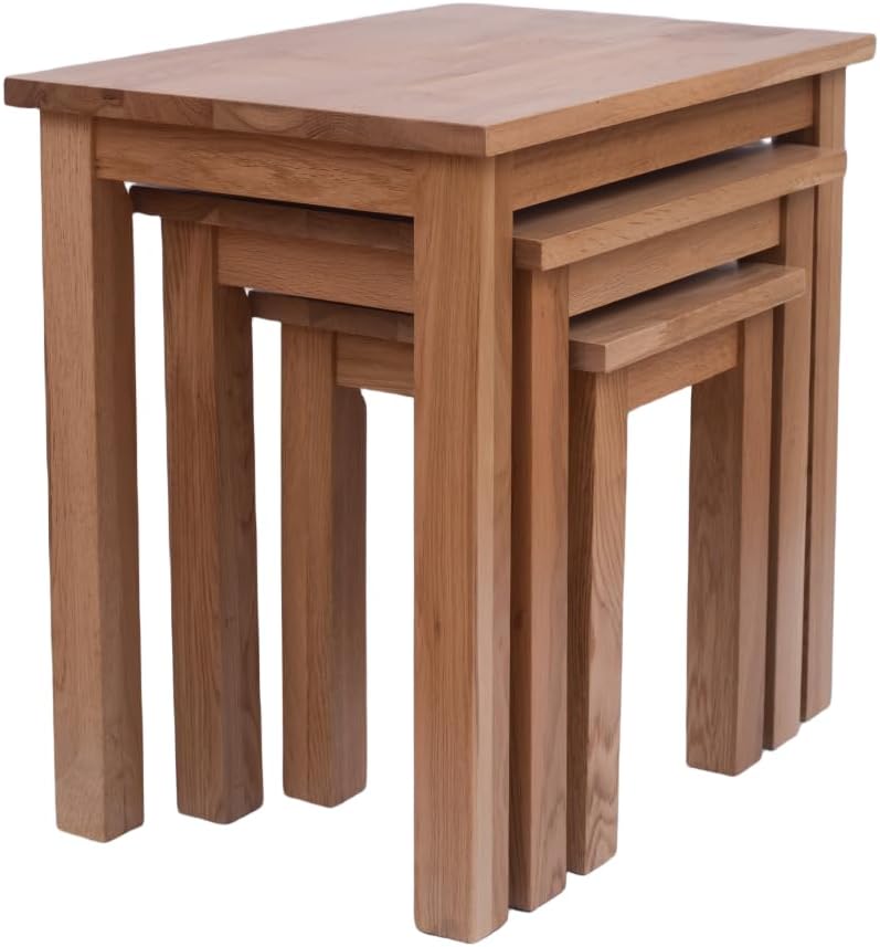 Natural Solid Oak Nesting Nest of Tables 3 Pieces