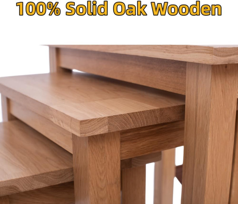 Natural Solid Oak Nesting Nest of Tables 3 Pieces