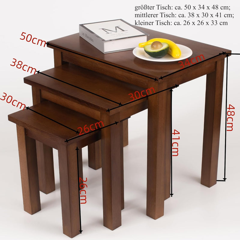Natural Solid Oak Nesting Nest of Tables 3 Pieces