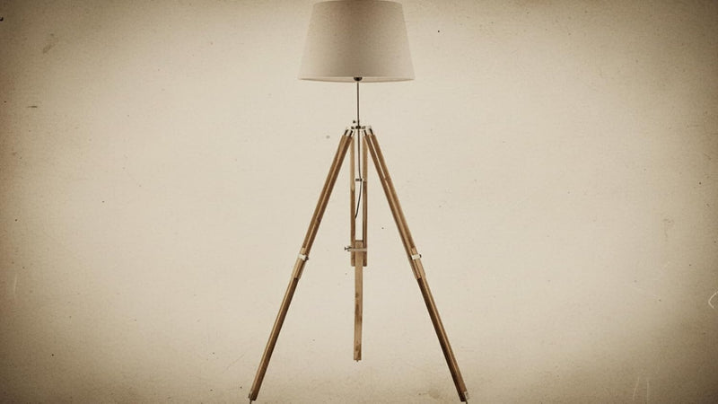 Vintage Wooden Tripod Floor Lamp with Fabric Shade