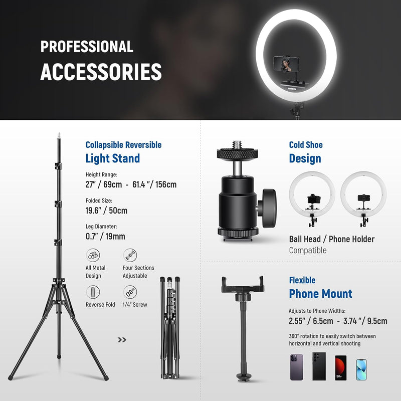 Professional 18 Inch Ring Light with Tripod Stand