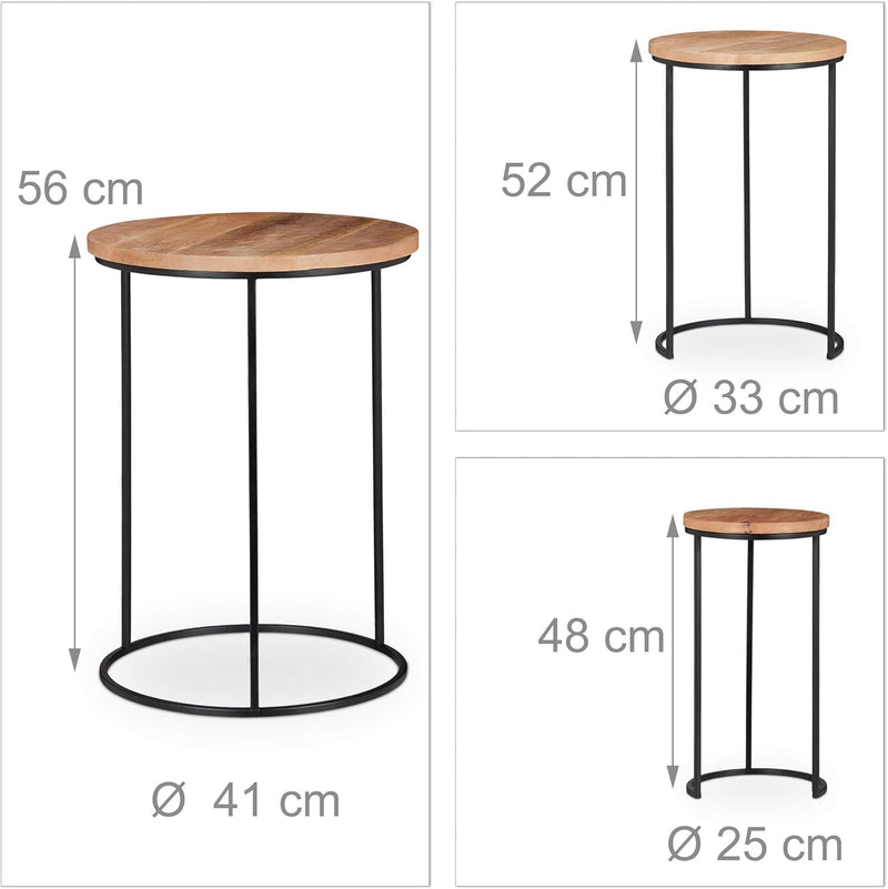 Nested Side Tables Round Tabletops 3 Sizes Metal (Set of 3)