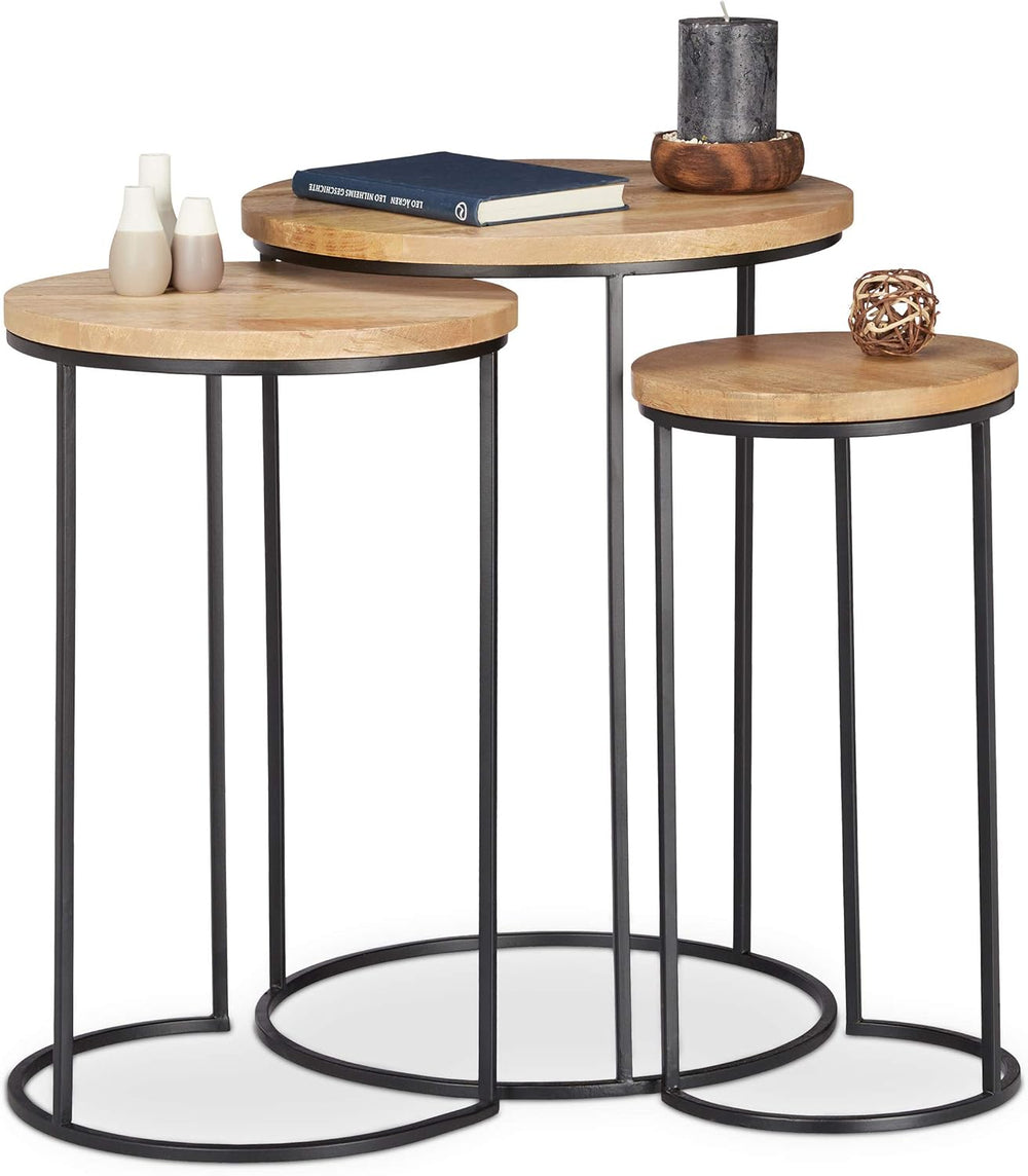 Nested Side Tables Round Tabletops 3 Sizes Metal (Set of 3)