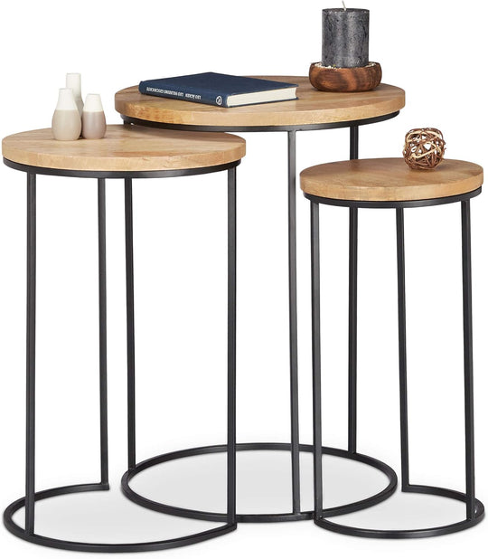 Nested Side Tables Round Tabletops 3 Sizes Metal (Set of 3)
