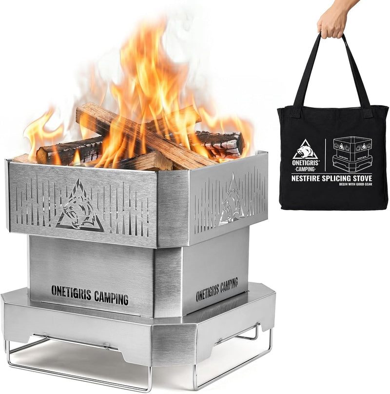 Portable Fire Pit for Camping 11.8-Inch Collapsible Stainless
