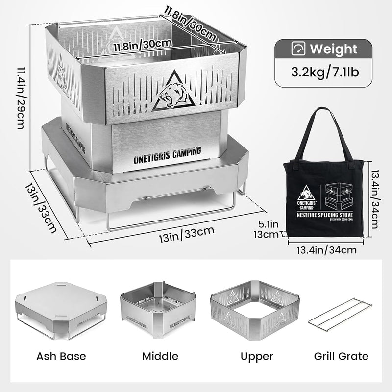 Portable Fire Pit for Camping 11.8-Inch Collapsible Stainless