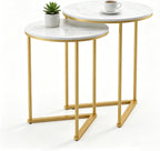Nesting Side Tables Sintered Stone Top with Golden (Set of 2)