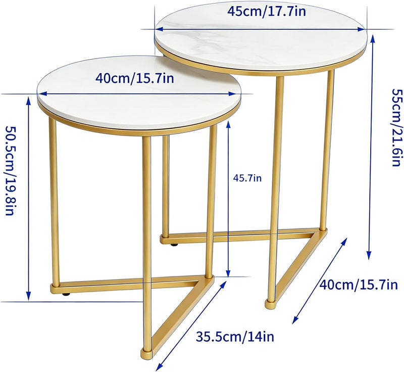 Nesting Side Tables Sintered Stone Top with Golden (Set of 2)