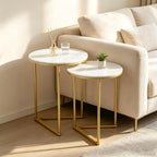 Nesting Side Tables Sintered Stone Top with Golden (Set of 2)