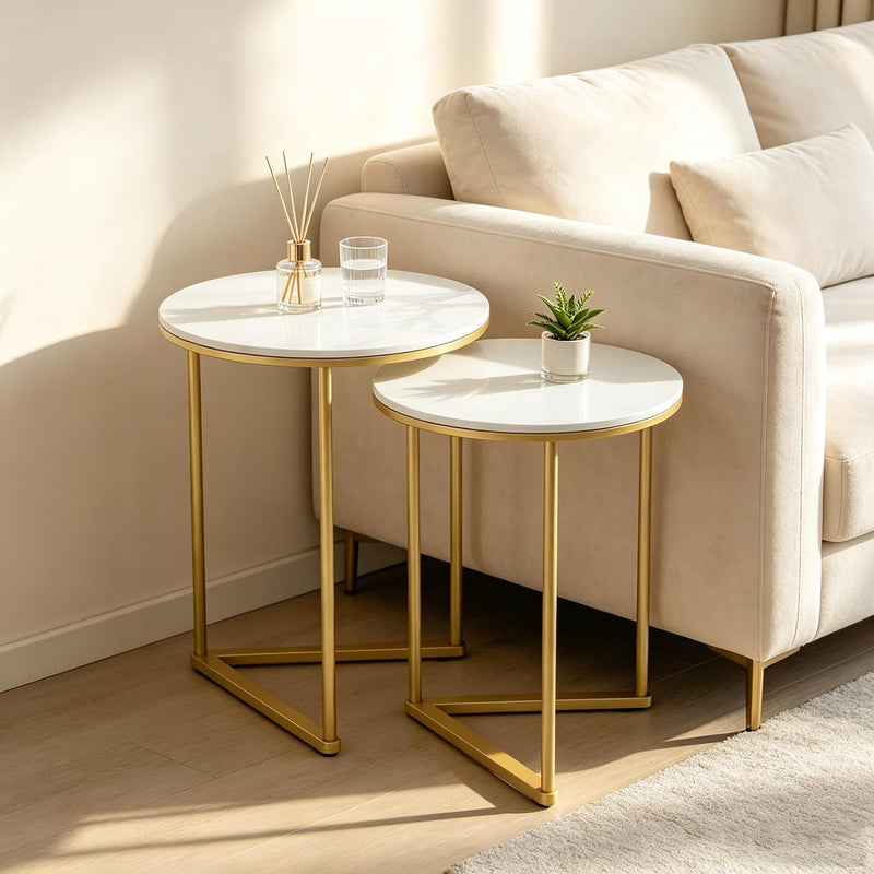 Nesting Side Tables Sintered Stone Top with Golden (Set of 2)