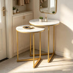 Nesting Side Tables Sintered Stone Top with Golden (Set of 2)