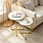 Nesting Side Tables Sintered Stone Top with Golden (Set of 2)