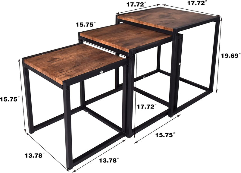 Nesting Coffee Table Stacking Metal Side Tables (Set of 3)
