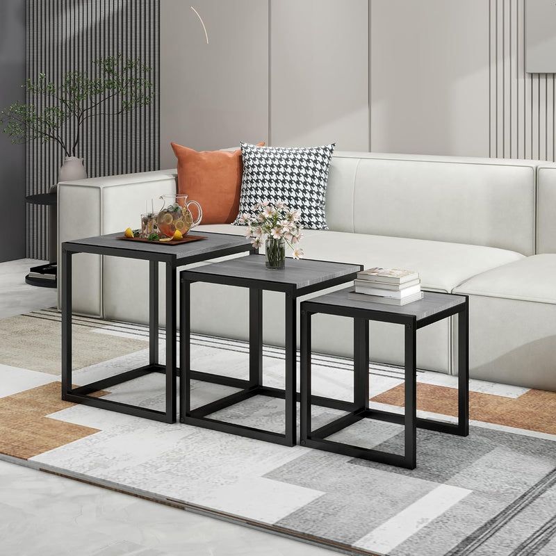 Nesting Coffee Table Stacking Metal Side Tables (Set of 3)