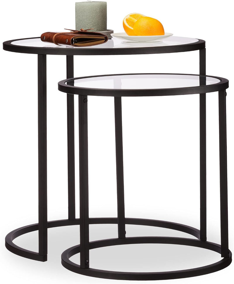 Nesting Tables Coffee Table with Glass Top Compact (Set of 2)