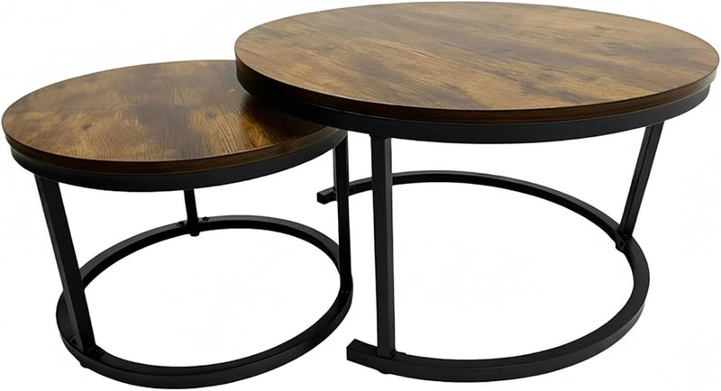 Nesting Tables Industrial Design Wood Effect Metal (Set of 2)