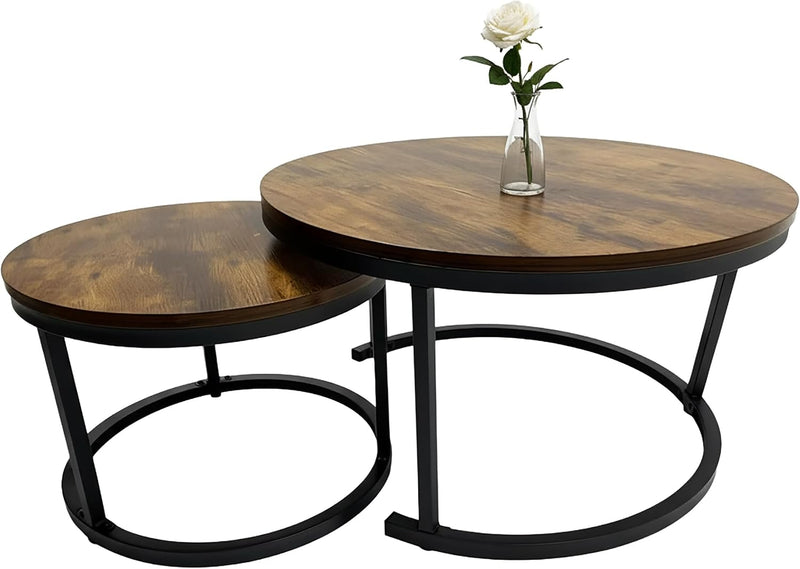 Nesting Tables Industrial Design Wood Effect Metal (Set of 2)