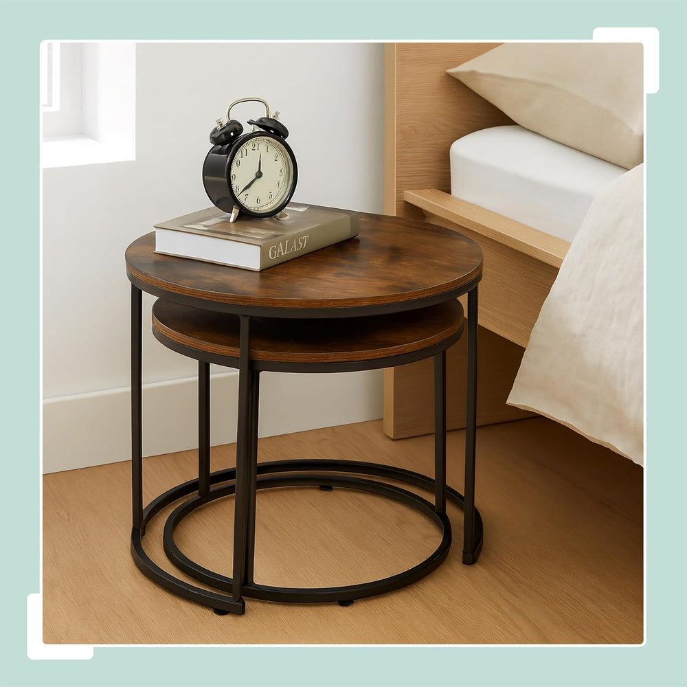 Nesting Tables Industrial Design Wood Effect Metal (Set of 2)
