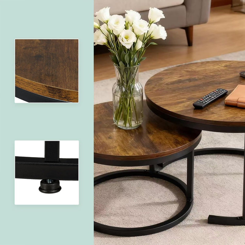 Nesting Tables Industrial Design Wood Effect Metal (Set of 2)