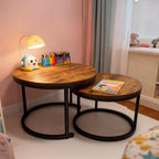 Nesting Tables Industrial Design Wood Effect Metal (Set of 2)