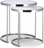 Nesting Tables Round Chrome Frame Modern Design Frosted (Set of 2)