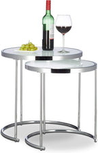 Nesting Tables Round Chrome Frame Modern Design Frosted (Set of 2)