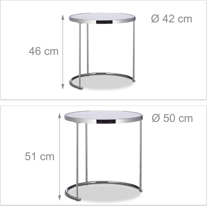 Nesting Tables Round Chrome Frame Modern Design Frosted (Set of 2)