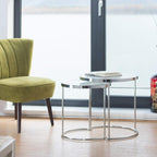Nesting Tables Round Chrome Frame Modern Design Frosted (Set of 2)