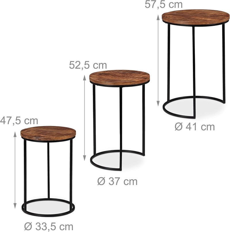 Nesting Tables Round Mango Wood Side Industrial Design (Set of 3)